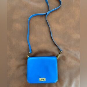J Crew Blue Leather Crossbody Bag with Gold Hardware
